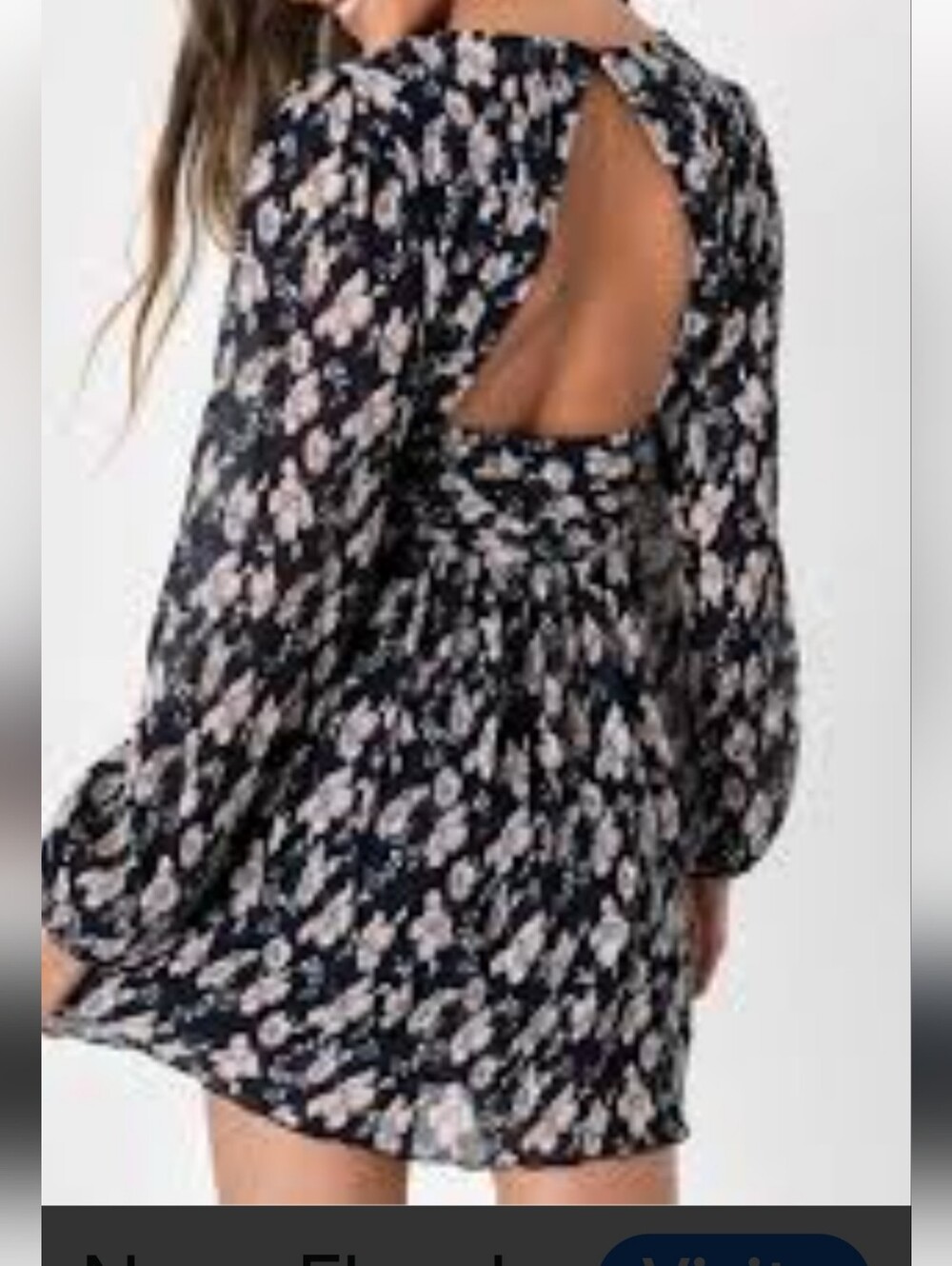 Lulus Women’s Deep Navy Floral Open-Back Long Sleeve Mini Dress. Sz M.